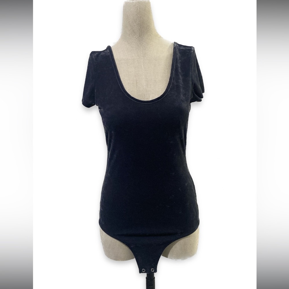 American Eagle Bodysuit Size Small Deep Double Neck Velvet Dark Grey